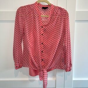 Worthington Pink Polka Dot Tie Front Blouse Size M
